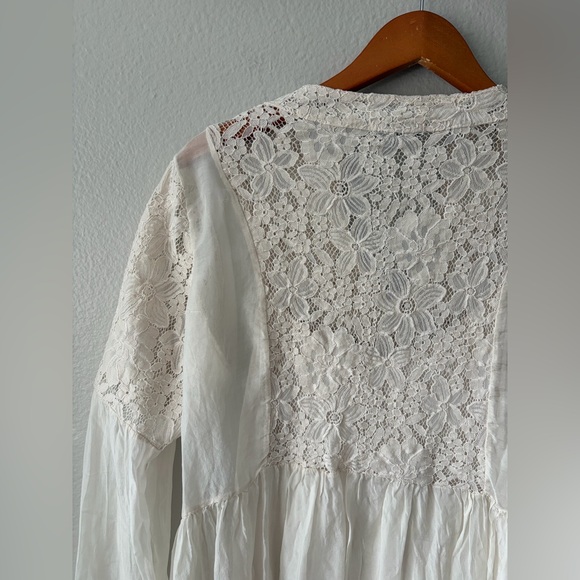 Tendenze Italian Silk and Lace Sheer Flowy Layered Blouse Cream Women Large - Picture 9 of 13